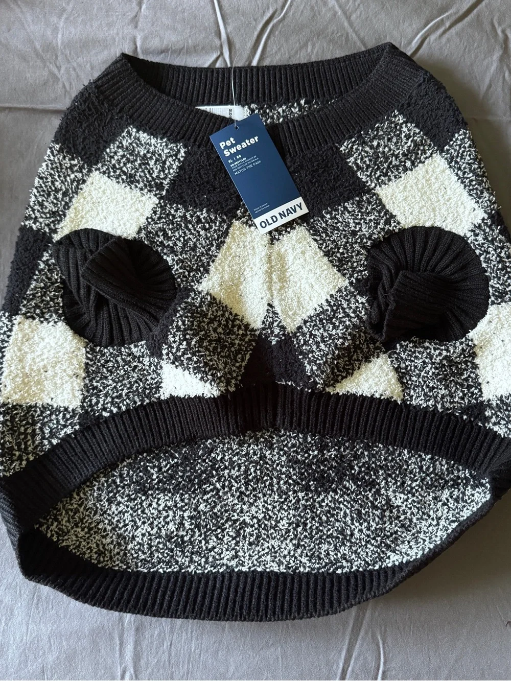 Old Navy Black & White Buffalo Check Pet Sweater